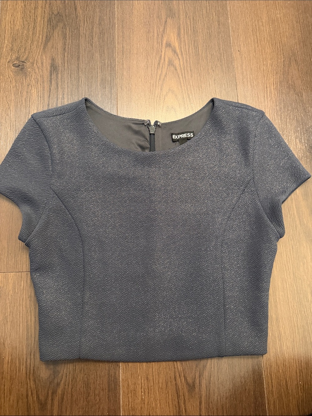 Express Grey Textured Crop Top with Short Sleeves